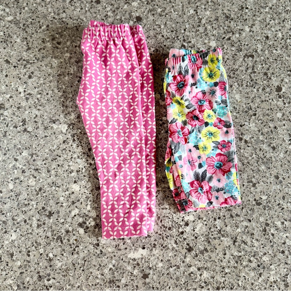 Rare Editions Pink Leaf Pattern Leggings & Foral Biker Shorts l Size 3-6months